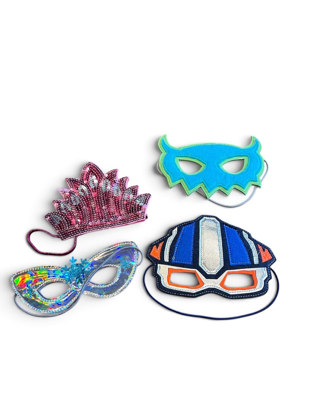Kids Dress-Up Mask Lot of 4 – Princess Tiara, Superhero & Holographic Masks